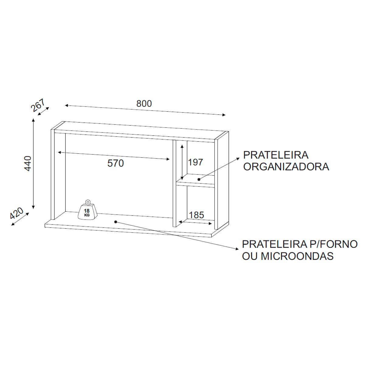 Armário Suporte para Microondas com Adega para Bebidas 80cm Laila Branco - 3