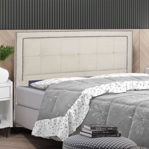 Cabeceira Cama Box Queen Grecia 160 Cm Suede Bege Claro - MV Estofados Shop