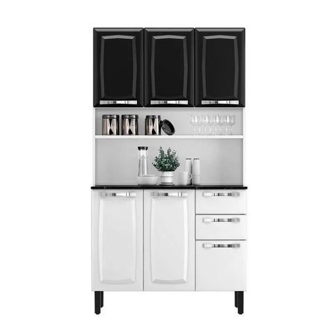 Kit de Cozinha Compacta em Aço 6 Portas 2 Gavetas Pratika Branco Preto - Itatiaia