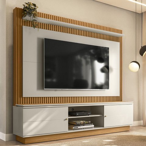 Estante Painel para Tv 75 Pol 215cm Guape Nature/off Flex L06 - Mpozenato