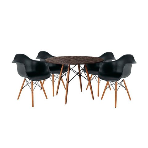 Conjunto De Jantar Mesa Redonda Eiffel Em Madeira 90Cm Amêndoa Com 4 Poltronas Pretas Cor: Preto