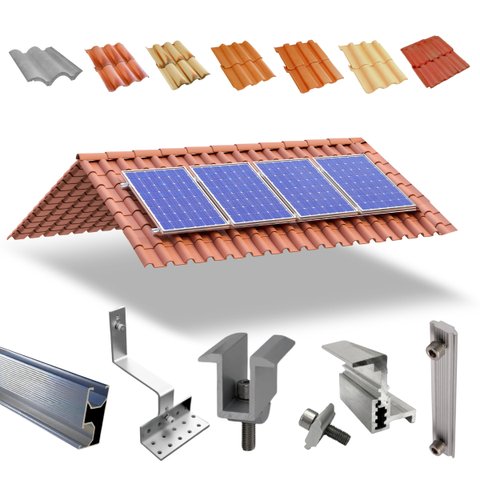 Kit Estrutura Fixador Linha C 1,20m para 04 Placas Painel Solar Alumínio e Inox | Telha Cerâmica Cim