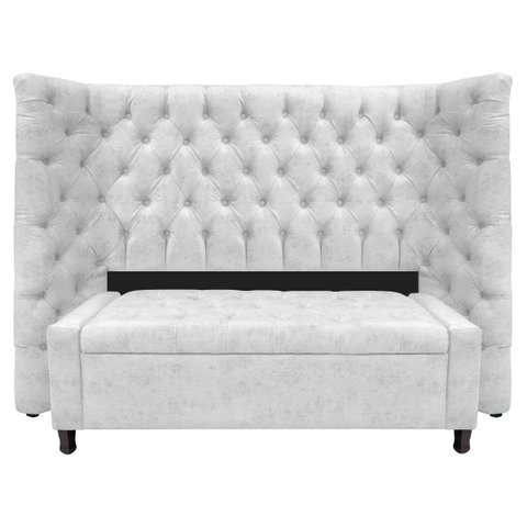 Kit Cabeceira e Calçadeira Baú Casal Everest P02 140 cm para cama Box Suede - Doce Sonho Móveis KIT 