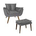 Ver imagem 1 de Poltrona Com Puff Opala Estofada Sala de Estar Suede Cinza - LM DECOR