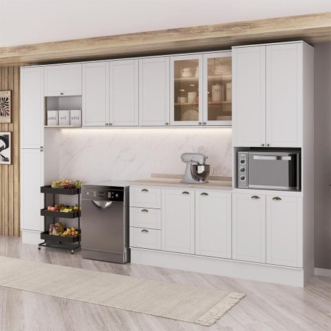 Cozinha Milla Laura Fresh 14 Portas 3 Gavetas MDF 370cm Branca