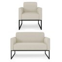 Ver imagem 1 de Kit Namoradeira e 1 Poltrona Decorativa Base Industrial Preta Maressa A19 Linho Grosso Bege - Ibiza
