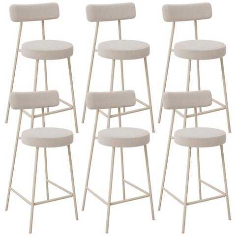 Kit 06 Banquetas Baixa Cozinha Sala Jantar Bancada Milão Arena L02 Bouclê Creme - lyam decor
