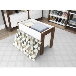 Puff Baú Multiuso Tecno Mobili - Branco/Nogal