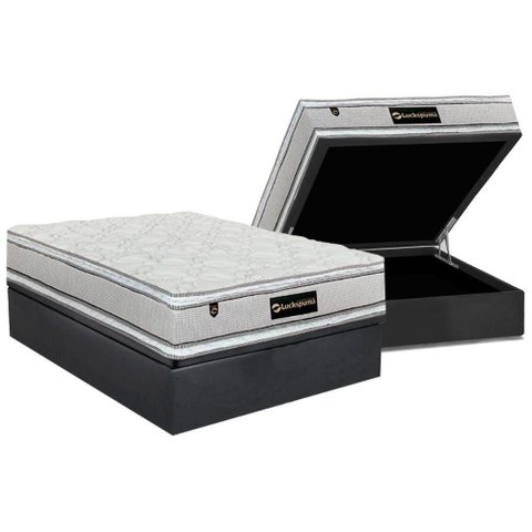 Conjunto Box Baú Casal: Colchão Espuma Luckspuma Masterpocket Lucksfaction Plus Gray + Base Crc