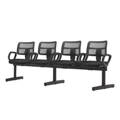 Longarina Zip Tela com Bracos 4 Lugares Assento Courino Preto Base Metalica - 54451