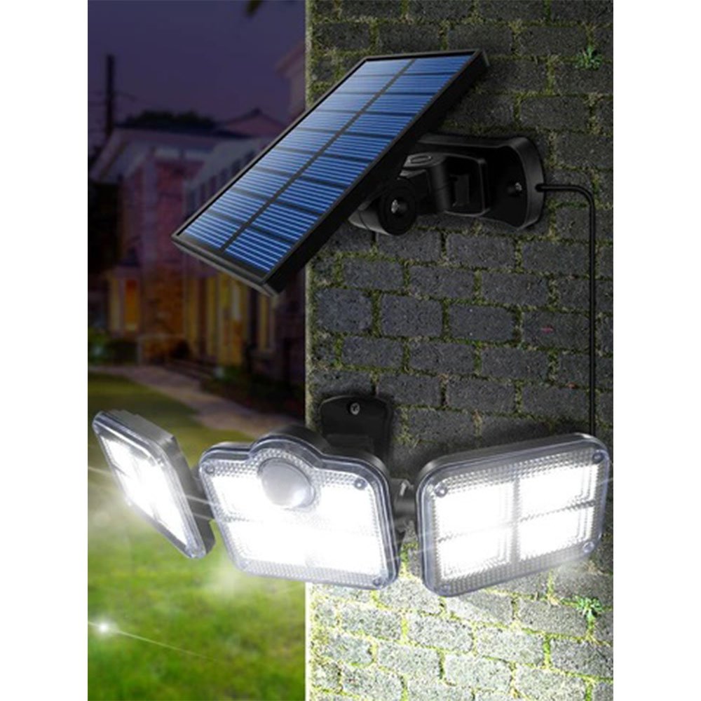 Luminaria Solar Refletor Led Sensor Presença 3 Cabeças Articulavel Placa Solar 3 Modos Jardim Exteri - 3