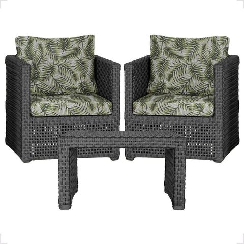 Mesa e 2 Poltronas Madri Corda Náutica Estofado 5 Trama Preto