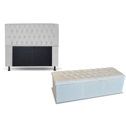 KIT CABECEIRA 140 + RECAMIER 140 LADY COR MATERIAL SINTÉTICO BRANCO TOPÁZIO DECOR