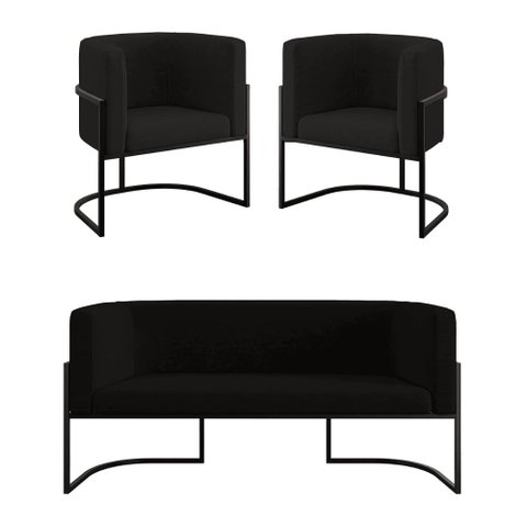 Kit Sofá 2 Lugares + 2 Poltronas para Recepção – Balaqui Cor:preto