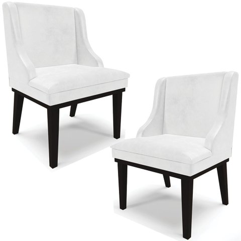 Kit 2 Cadeiras Decorativas Sala de Jantar Base Fixa de Madeira Firenze PU Branco Brilho/Preto G19 - 