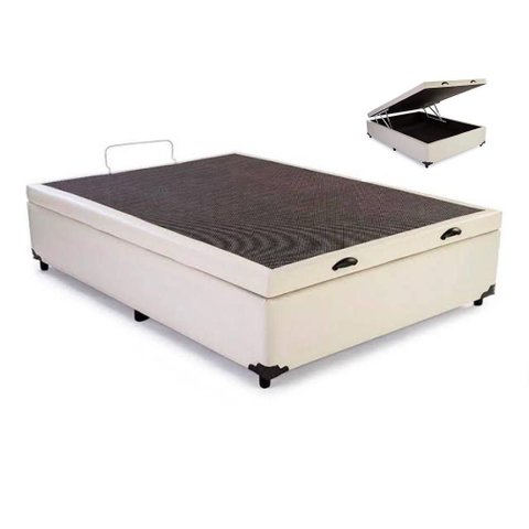 Cama Báu Box Base Casal Sintético Bege com Pistões a Gás.