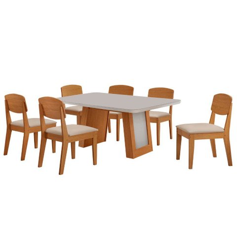 Mesa de Jantar Carolina 180cm Tampo MDF Vidro Canto Copo com 6 Cadeiras Copper