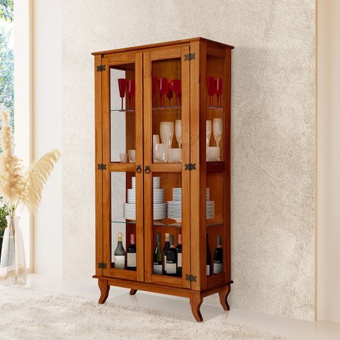 Cristaleira de Madeira Maciça Bella Luna 2 Portas de Vidro