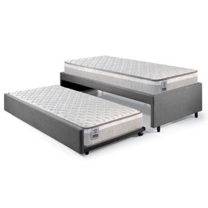 Bicama Box Solteiro Suede Cinza 88x188 com Dois Colchões Hanover Molas Ensacadas Inducol