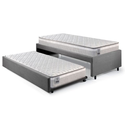 Bicama Box Solteiro Suede Cinza 88x188 com Dois Colchões Hanover Molas Ensacadas Inducol