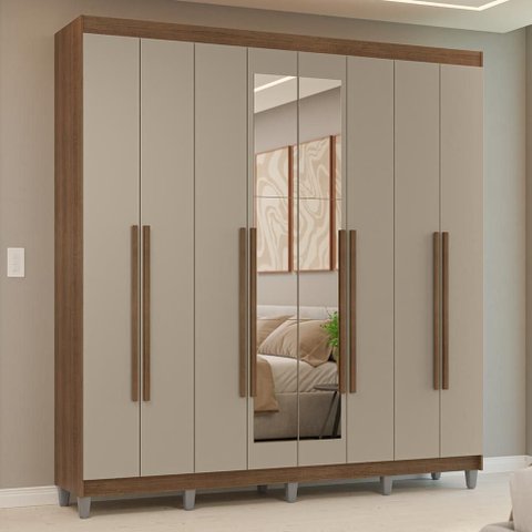Guarda-Roupa Casal com Pés 8 Portas Batentes com Espelho Venus Madesa