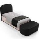 Ver imagem 1 de Cabeceira Cama Box 100cm Lanna com Puff Recamier Doha W01 Couríssimo Preto - Lyam Decor