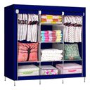 Ver imagem 1 de Guarda Roupa Cabideiro Portatil Prateleiras Dobravel Armario Arara Grande Organizador Azul