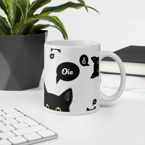 Caneca de Porcelana Gato Preto Oie - 4