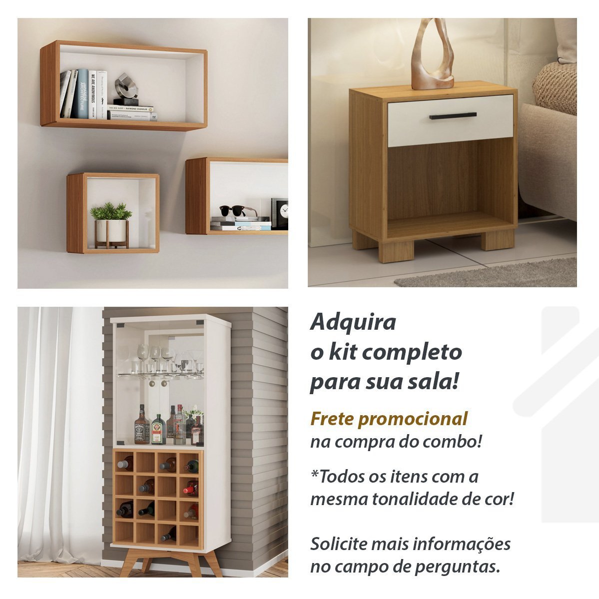 Rack bancada para TV 55" 100% MDF C/1 porta Dalla Costa: Off White/Freijó - 4