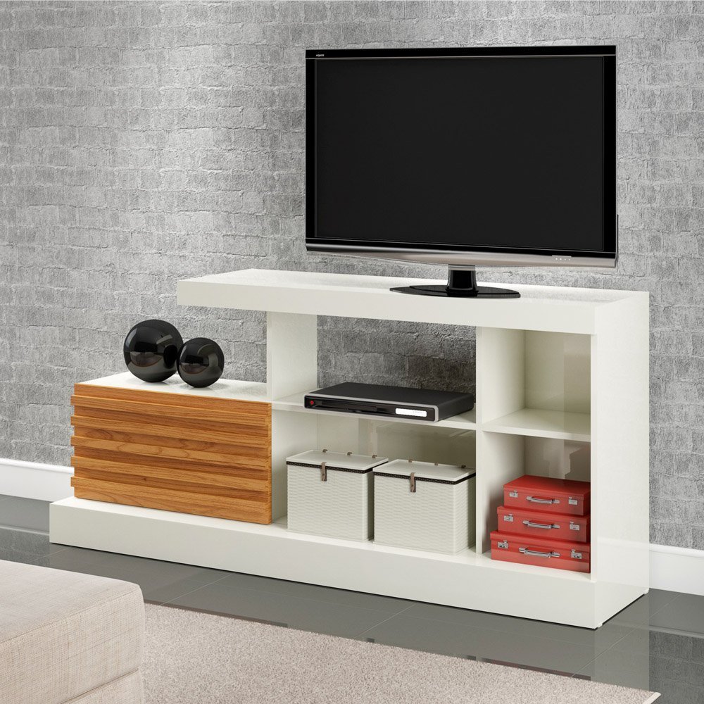 Rack bancada para TV 55" 100% MDF C/1 porta Dalla Costa: Off White/Freijó - 1