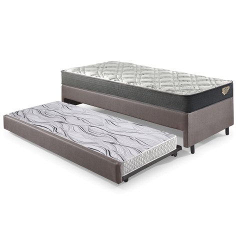 Bicama Box Solteiro Courino Linho 88x188x28 Cm com Colchão Adapto Molas Ensacadas Ecoflex