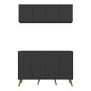 Ver imagem 5 de Conjunto Cantinho do Café Retrô Armário e Aparador 4 Portas Multimóveis Mp1084 Preto/natural