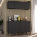 Ver imagem 2 de Conjunto Cantinho do Café Retrô Armário e Aparador 4 Portas Multimóveis Mp1084 Preto/natural