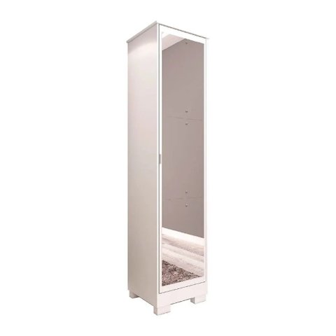 Sapateira Espelho 184x44x40cm Porta 6 Prateleiras Mdf Branco