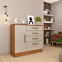 Ver imagem 1 de Cômoda 4 Gavetas 01 Porta Com Sapateira Chicago Tcil Móveis Comoda Chicago Cinamomo C/ Off White