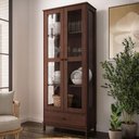 Ver imagem 2 de Cristaleira Porta de Vidro 80cm 2 Portas Madeira Maciça Vitalis Café F07 - Mpozenato