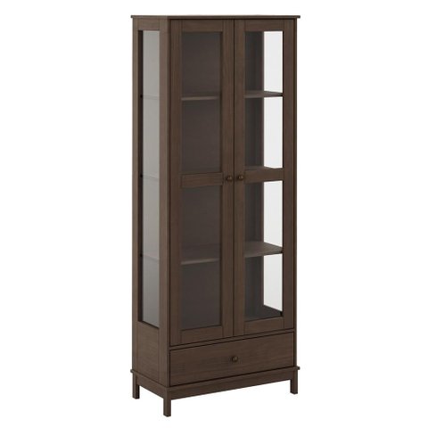 Cristaleira Porta de Vidro 80cm 2 Portas Madeira Maciça Vitalis Café F07 - Mpozenato
