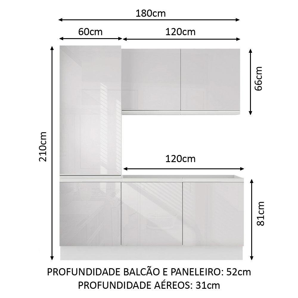 Kit Área de Serviço Madesa Acordes 100% Mdf com Armário e Balcão - Portas Branco Brilho - 3