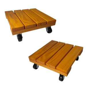 Kit 2 Suportes Base Vaso Plantas Madeira Rodinhas 20cm.