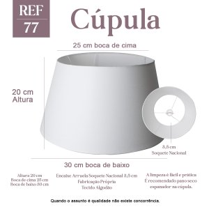 Cúpula Clássica Abajur Luminária 20x25x30cm Grande de Tecido Algodão Soquete Nacional Ref 77 Branco
