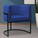 Ver imagem 2 de Kit 2 Poltronas Reforçada Decorativa Sala Carla Base Ferro Preta Suede Azul Marinho
