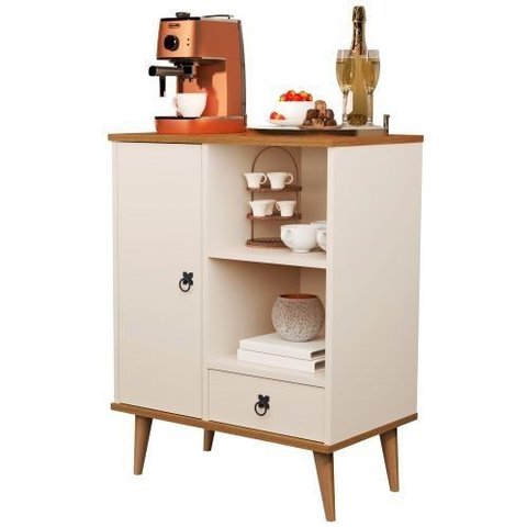 Buffet Aparador Cantinho do Café Retrô com Gaveta Porta e Nicho Tip Top:Off White/Freijó