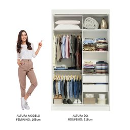 Guarda-Roupa Solteiro Madesa Tokio 2 Portas de Correr com Espelho 2 Gavetas Branco Cor:Branco - 4