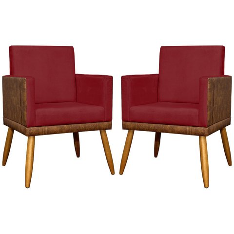 Kit 2 Poltronas Decorativa para Sala Recepção Escritório Consultório Lis Corino Peroba e Suede