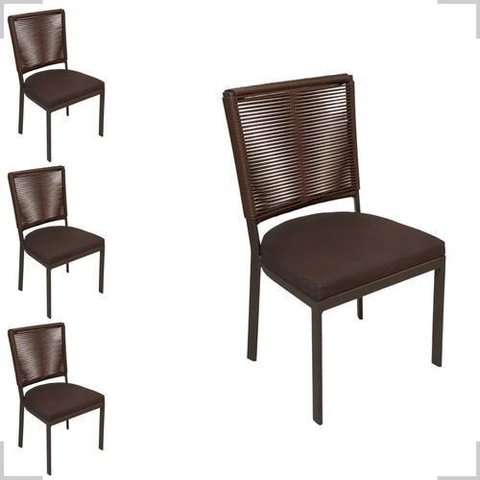 Jogo 4 Cadeiras de Alumínio Corda Sintética Assento 50cm Alt Cor:marrom