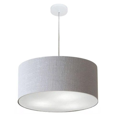 Lustre Pendente Cilíndrico Md-4049 Cúpula em Tecido 50x21cm Rustico Cinza - Bivolt