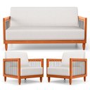 Ver imagem 1 de Kit 02 Poltronas e 01 Sofá Samoa Madeira Maciça com Cordas Náutica Linho Natural - Desk Design