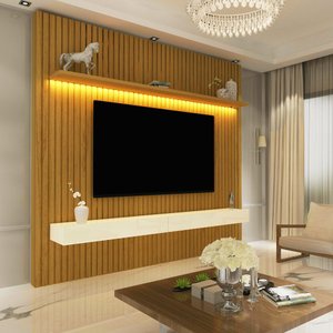Home para TV Ripado com LED Nobre 185 Naturale Off White Gelius