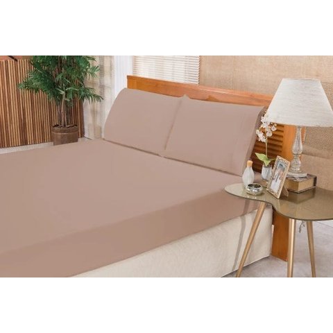 Jogo De Cama King Ponto Palito Elegance 3 Peças Percal 180 Fios:CÁQUI