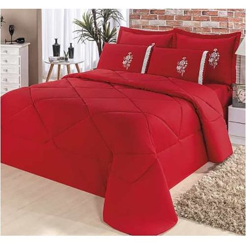KIT CASAL EDREDOM CONFORTO QUEEN 6 PEÇAS:VERMELHO